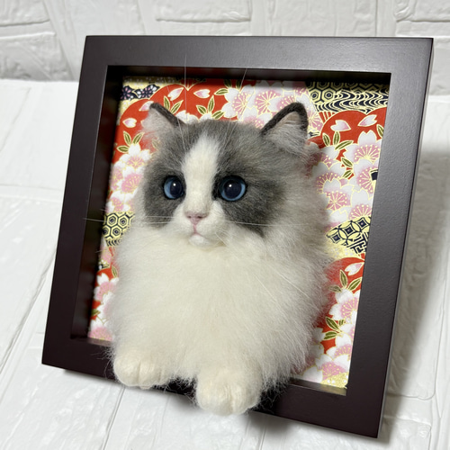 羊毛フェルト猫 ラグドール猫 フレーム猫 羊毛フェルト額縁猫 羊毛