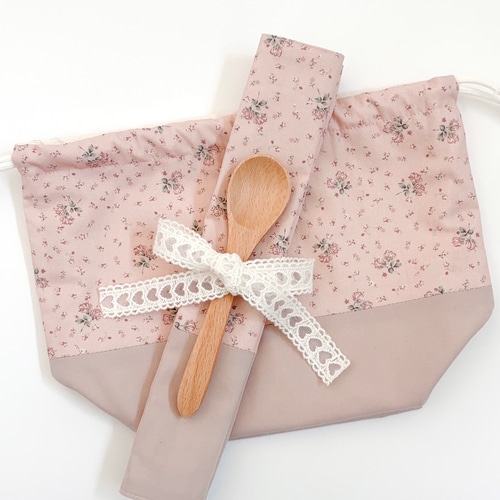 お弁当3点セット【French Flower ♡︎ pink】ランチョンマット&お弁当