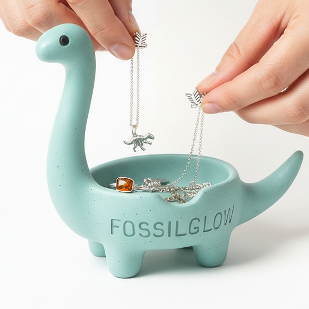 守る恐竜｜旅立ちに寄り添う コンクリートジュエリートレイ（澄んだブルー） ｜DinoVerseシリーズ