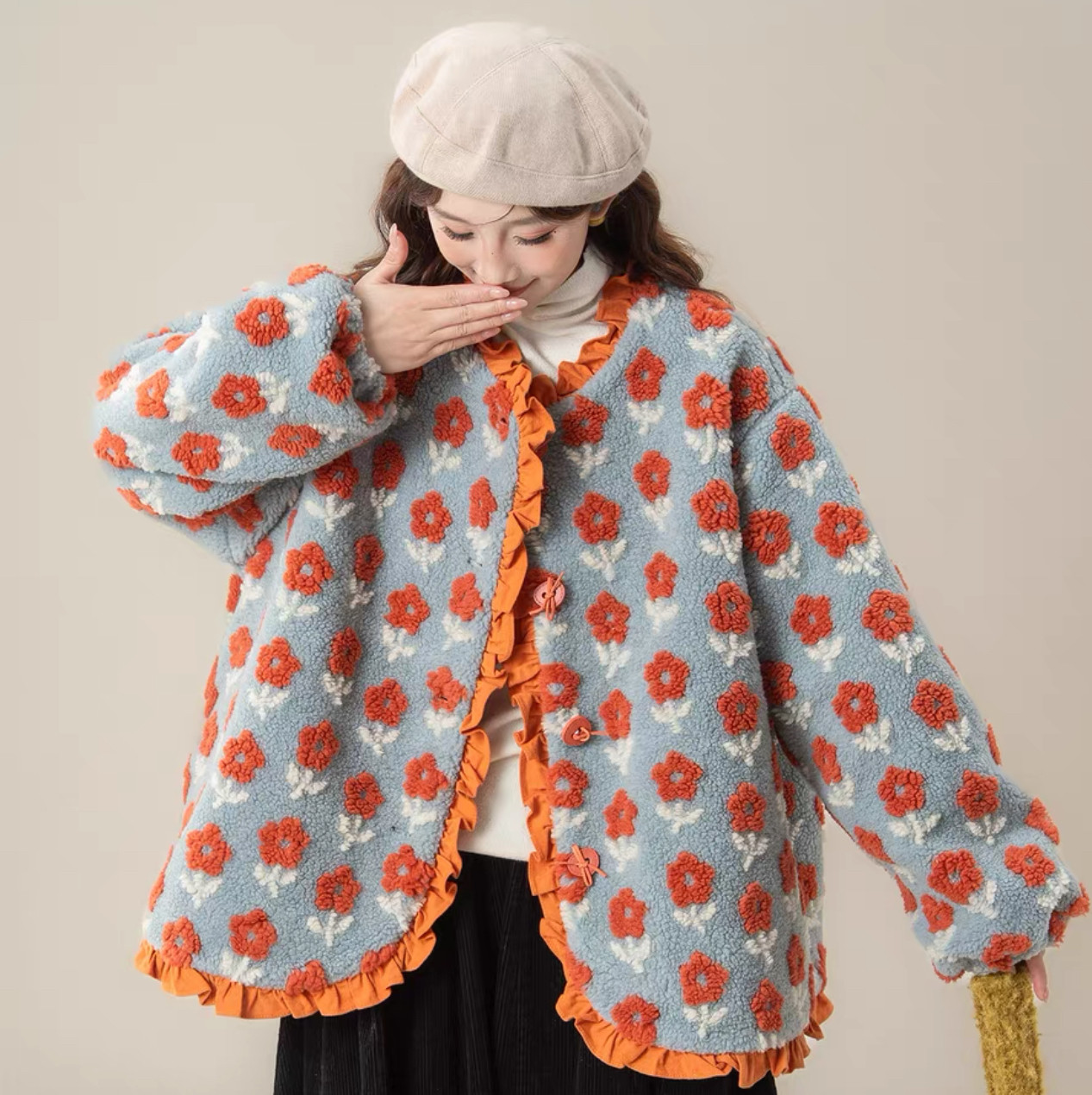 【冬支度新作】コート、レディース、 モコモコテディコート、厚手コート、秋冬コート、個性的、防寒対策