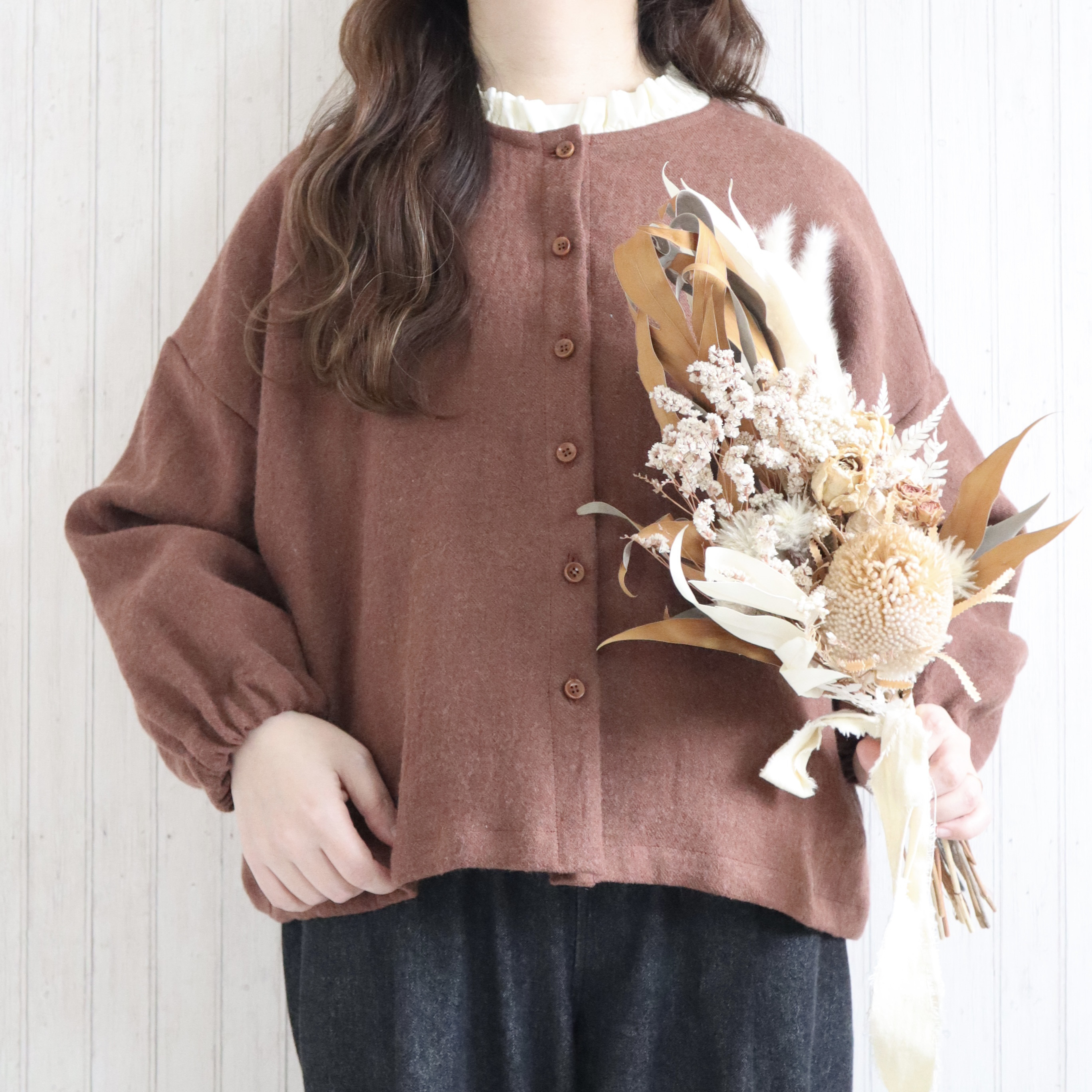 【受注製作】カンパーニュブラウス(レンガ)｜低身長さんのためのナチュラル服ELLIE(エリー)