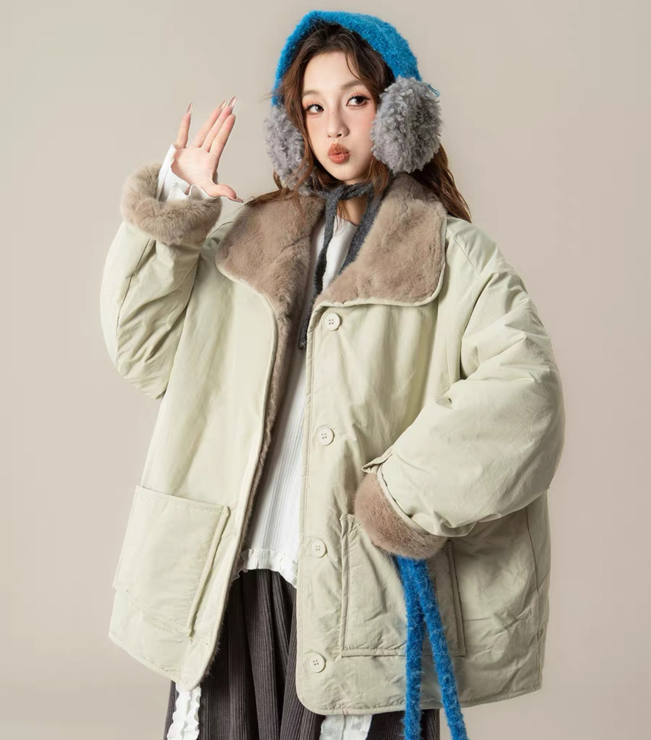 【冬支度新作】コート、レディース、 モコモコテディコート、厚手コート、秋冬コート、個性的、防寒対策