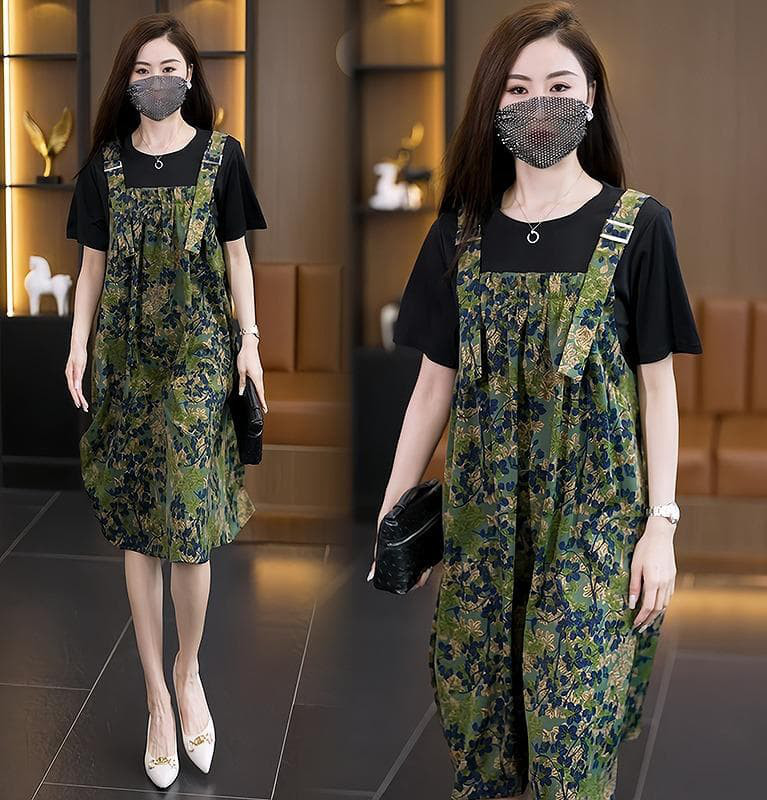 大きいサイズ レディース ワンピース　サロペット　春夏 秋 新品 半袖　花柄