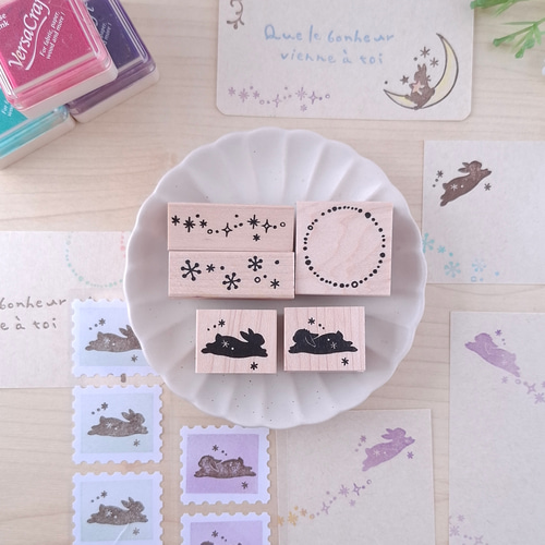 送料込み【2026福袋】キラキラ うさぎのスタンプ 5点セット ロップ