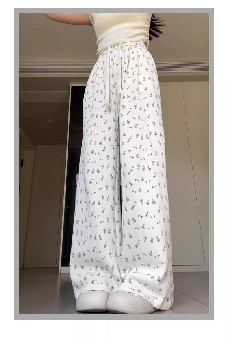 白花柄パンツ春秋冬2026新小柄パンツゆったりbだるい運動ワイドパンツ