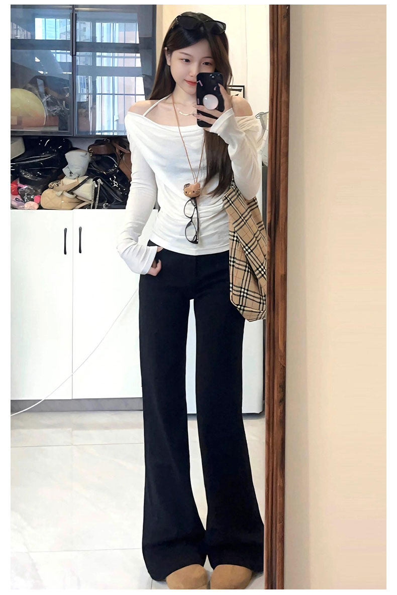 黒いマイクロラッパのスポーツパンツ女性春秋2026新型小柄でゆったりとした垂れ感のあるワイドな脚が痩せて見える馬蹄衛パン