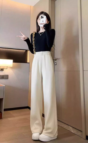 シニールワイドパンツ女性小柄春秋2026新型狭版ゆったりストレートパンツカジュアルコーデュロイパンツ