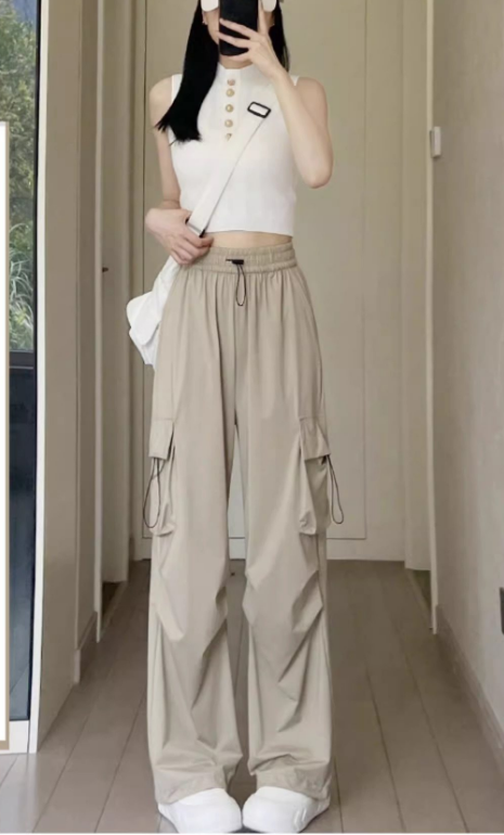 アメリカンレトロパンツレディース秋2026新作小柄パンツハイウエストで着やせしたリラックス感のあるワイドパンツ