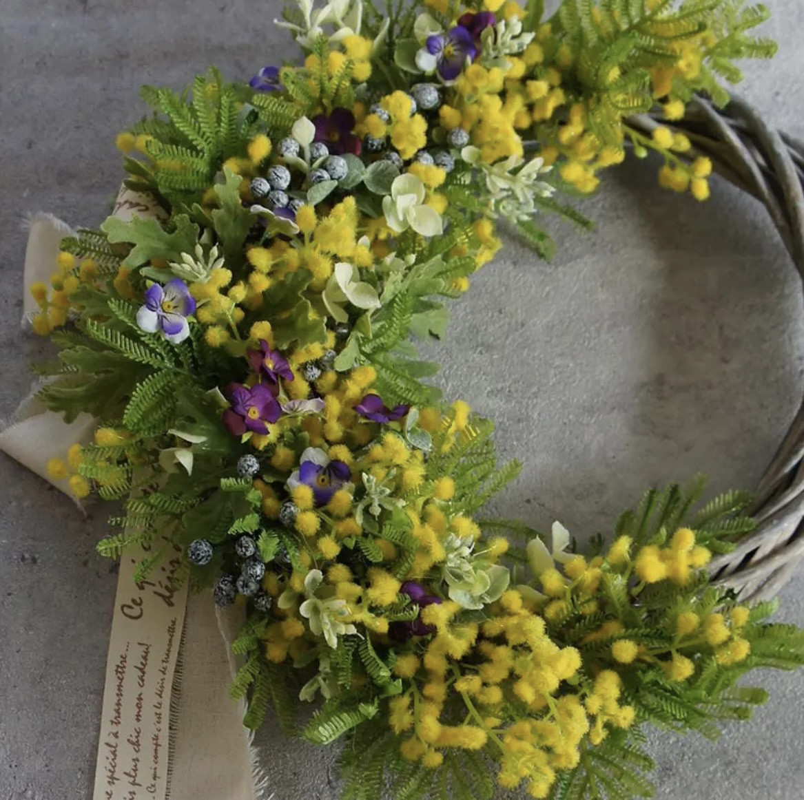 mimosa 30cm 【ミモザ・リース・ドアリース・玄関リース・造花リース・アーティフィシャルフラワー】