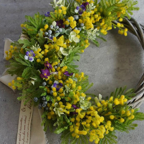 ミモザリース　ミモザ Mimosa half wreath 【ミモザハーフリース】25センチ | vinaya