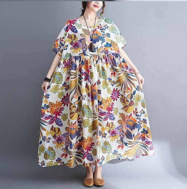 大きいサイズ レディース 春 夏 ロング　ワンピース　花柄　新品 半袖