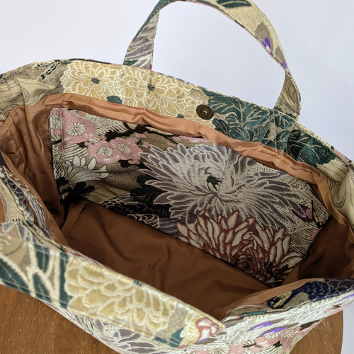 帯リメイク 横長 バック ハンドバッグ 着物リメイクaru.kuru 通販