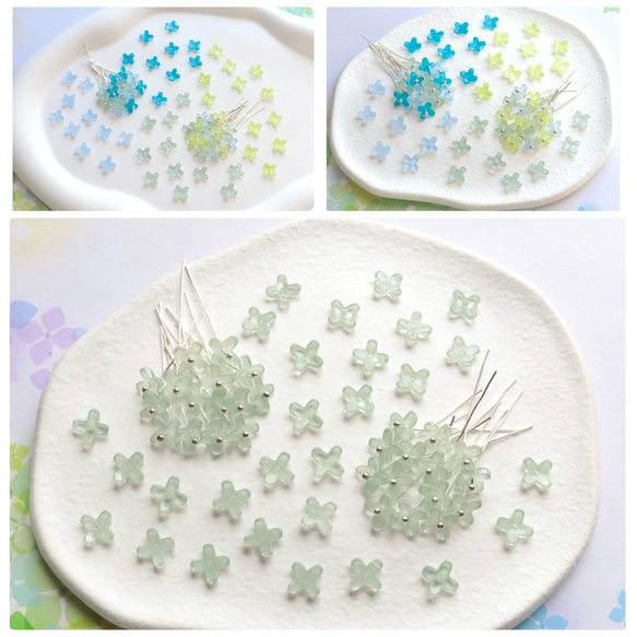 オリジナル新作☆7mm アジサイ クローバー ミニお花のガラスビーズ ③