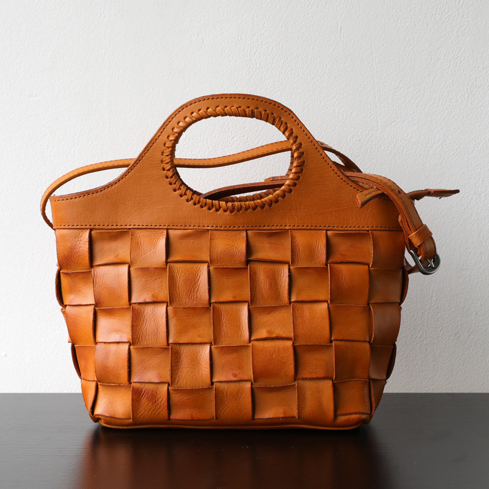 植物タンニン鞣しレザー 編み込みトートバッグ｜2WAY・通勤にも心地よい本革バッグ