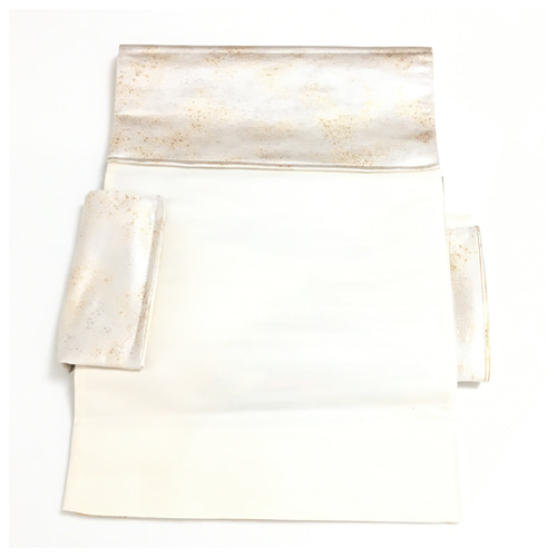 未使用 正絹 楽帯 袋帯 シルバー 華模様 二部式 二重太鼓 作り帯 和装