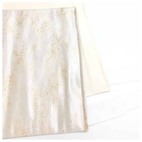 未使用 正絹 楽帯 袋帯 シルバー 華模様 二部式 二重太鼓 作り帯 和装