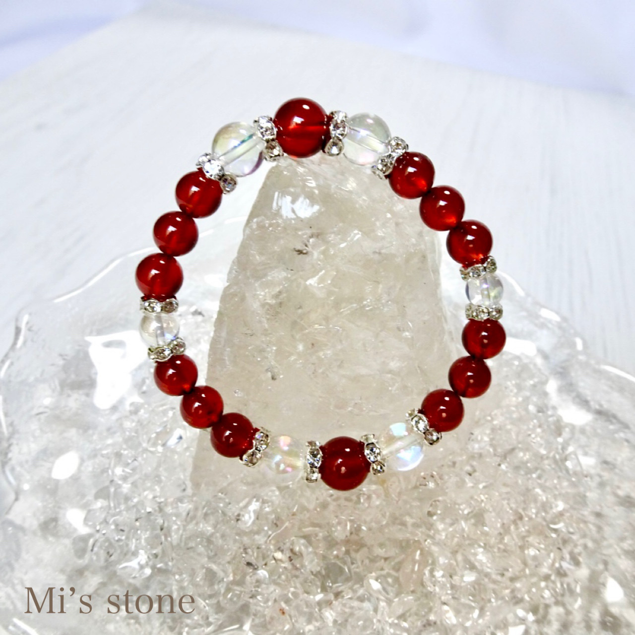 オレンジガーネット×オーロラ水晶のブレスレット