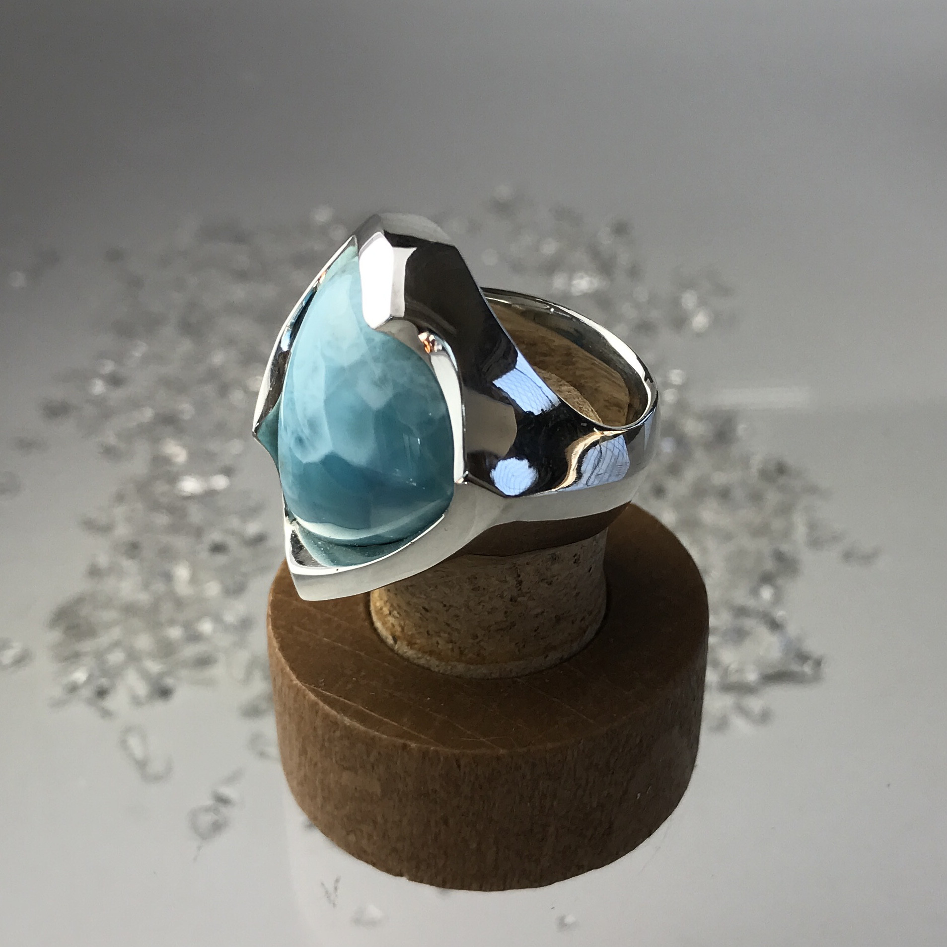 イルカのいる海 ラリマー シルバー リング　ダイアモンド 20号  【送料無料】iruka152