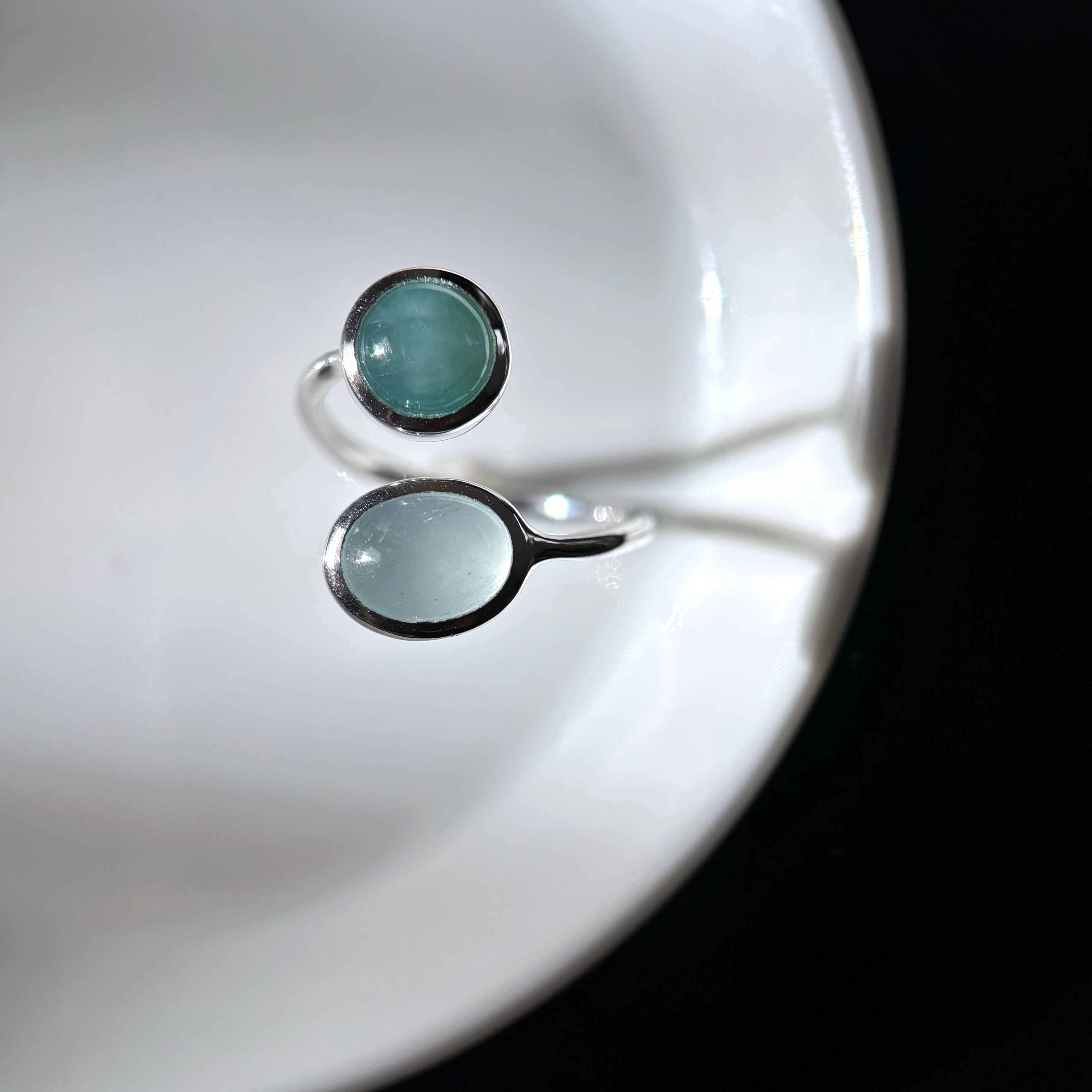 【silver950】グランディディエライト×ミルキーアクアマリンのフォークリング