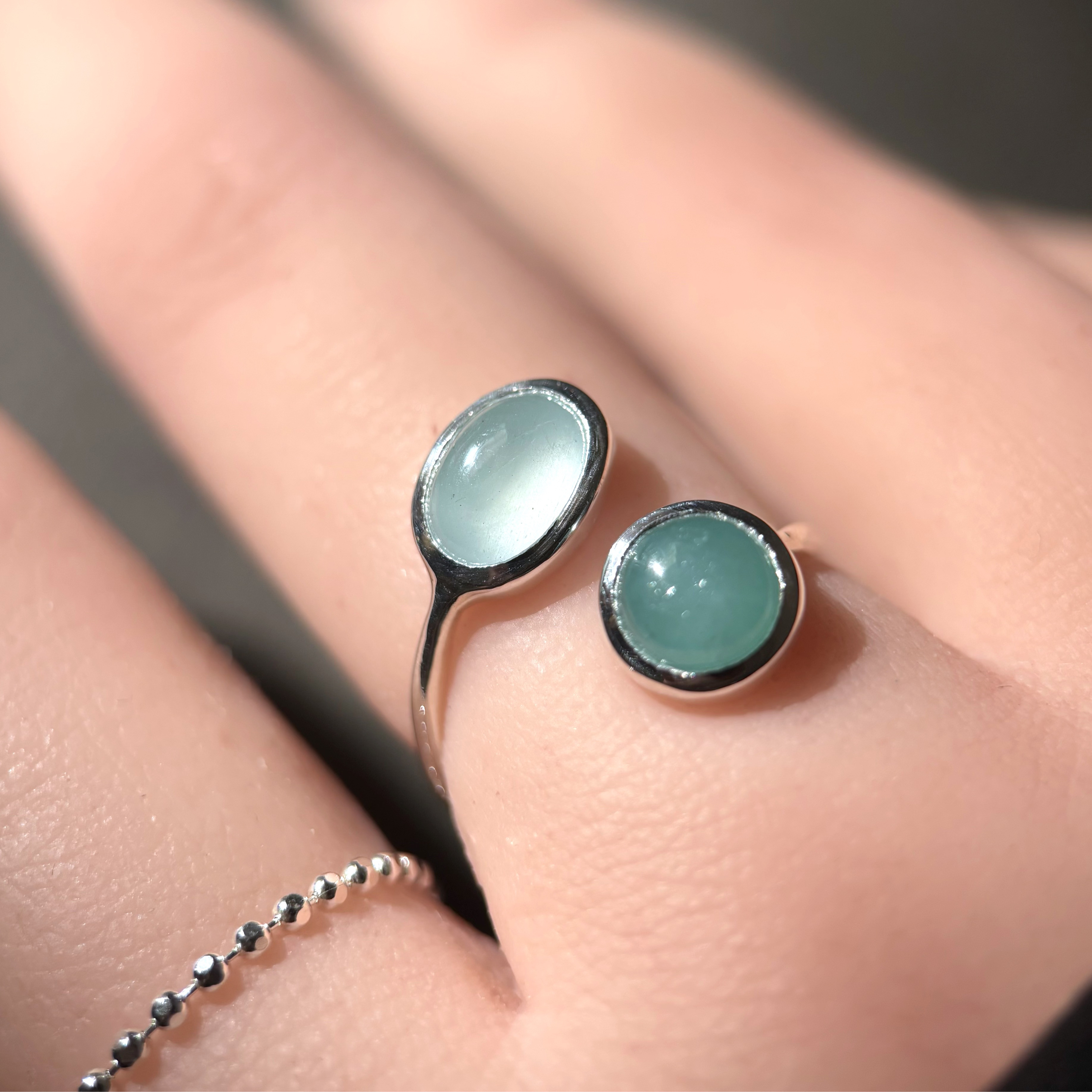 【silver950】グランディディエライト×ミルキーアクアマリンのフォークリング