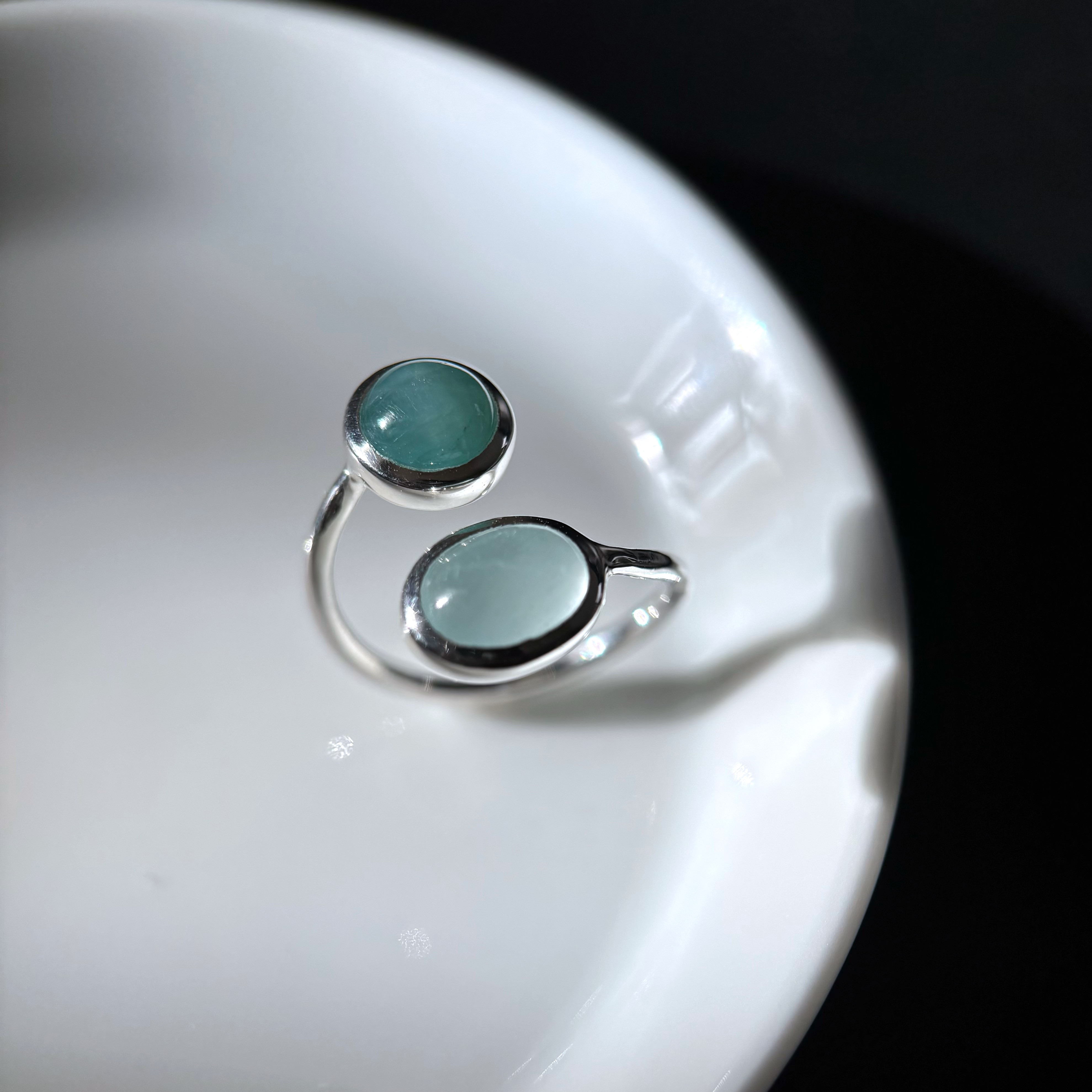 【silver950】グランディディエライト×ミルキーアクアマリンのフォークリング