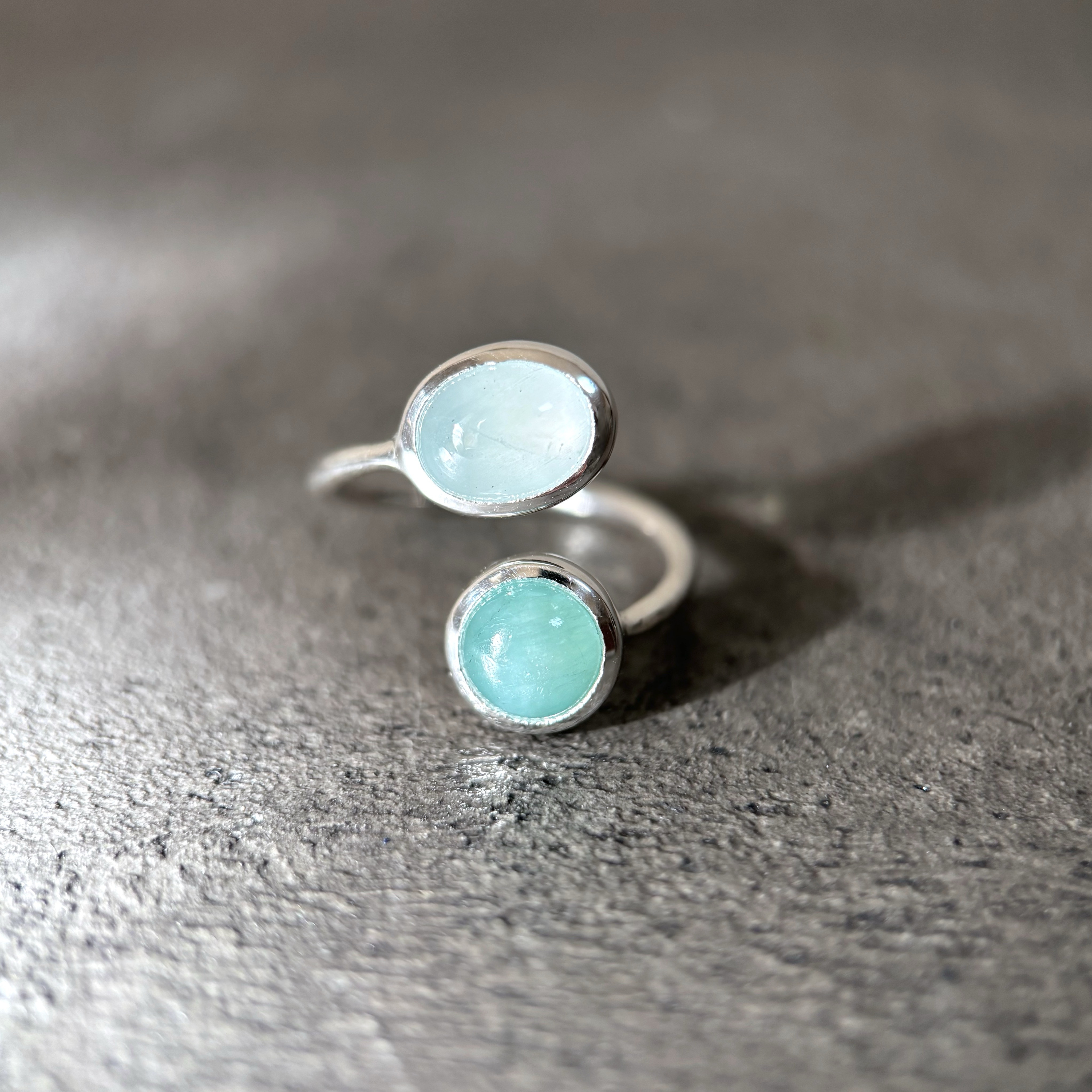 【silver950】グランディディエライト×ミルキーアクアマリンのフォークリング