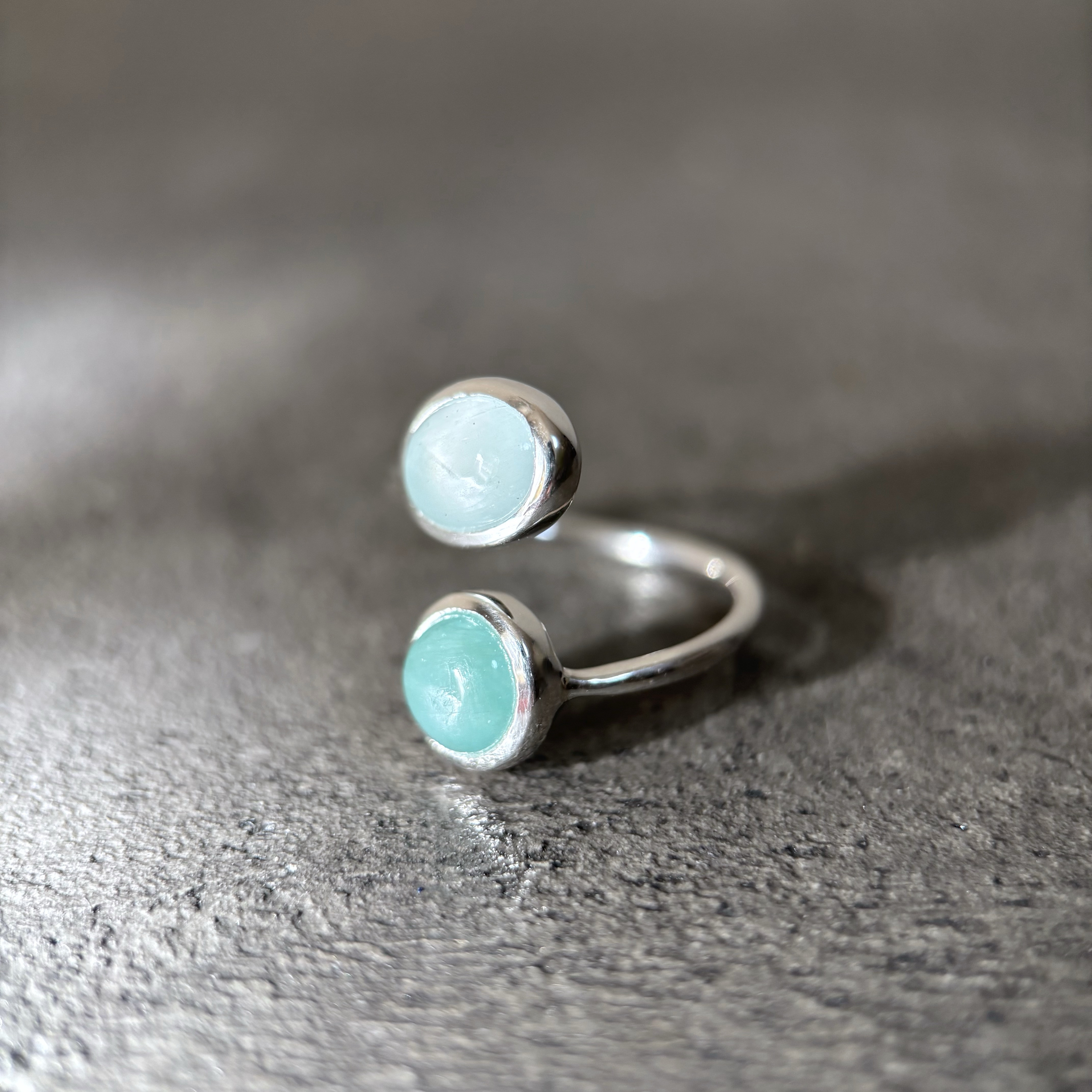 【silver950】グランディディエライト×ミルキーアクアマリンのフォークリング