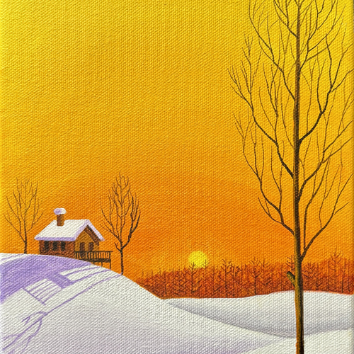 ショップ アクリル画 原画 「穏やかな冬の朝02」額縁付き SMサイズ