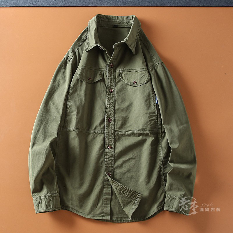 春の新作アメリカンレトロで柔らかで快適なメンズカジュアル厚手挟み綿保温長袖開襟シャツコート