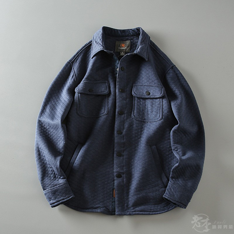 春の新作アメリカンレトロで柔らかで快適なメンズカジュアル厚手挟み綿保温長袖開襟シャツコート