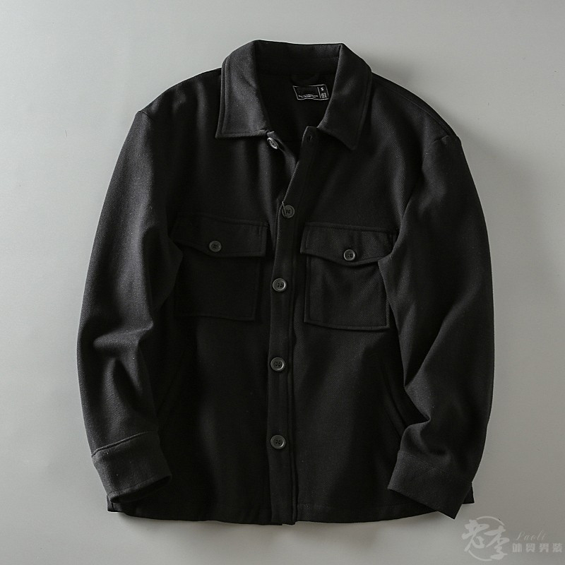 春と秋のすっぽりとしたスタイルの男性シンプルな百合開襟カジュアルマルチポケットワークジャケット