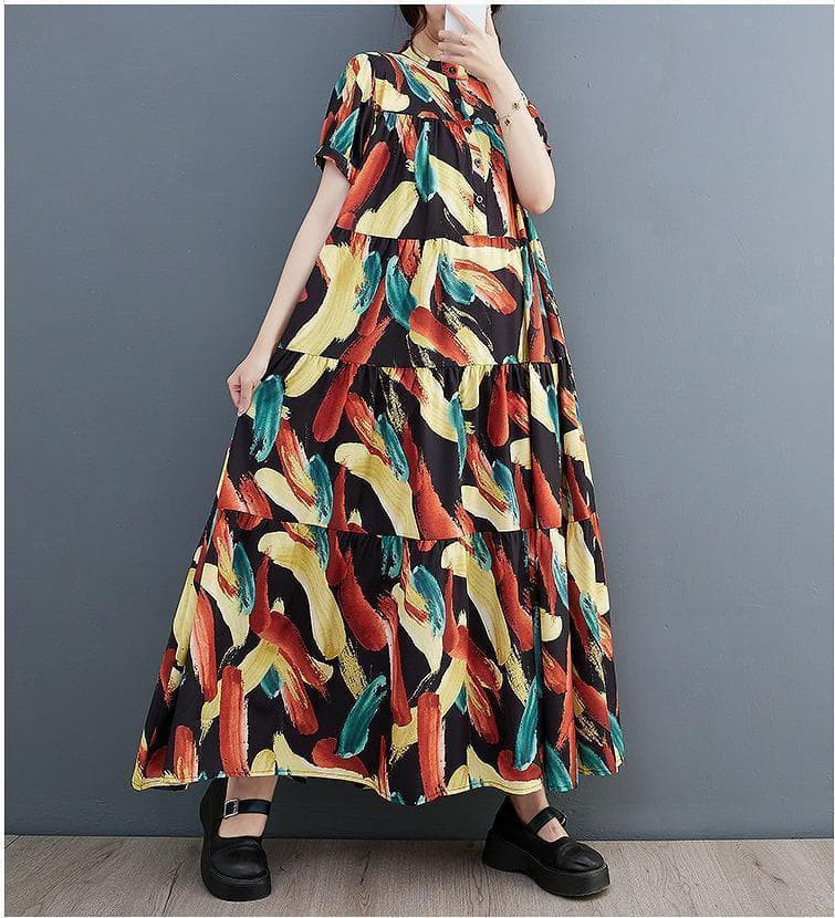 大きいサイズ レディース ロング　ワンピース　春夏 秋 新品 半袖