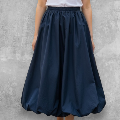 定番】バルーンスカート｜紺 ネイビー｜総ゴム・裏地付き ロング