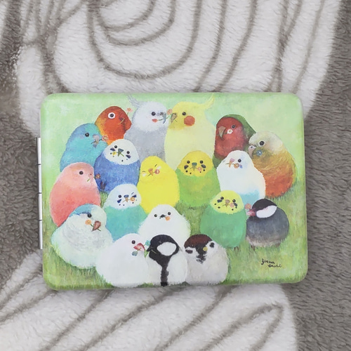 花音さま専用　小鳥さん柄 小鳥たちのコンパクトミラー【幸せの花束】インコ 水彩 誕生日 手鏡