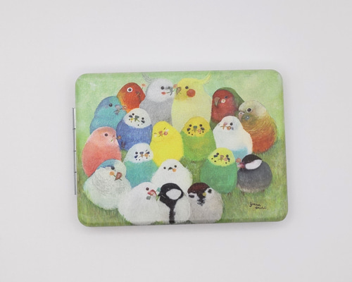 花音さま専用　小鳥さん柄 小鳥たちのコンパクトミラー【幸せの花束】インコ 水彩 誕生日 手鏡