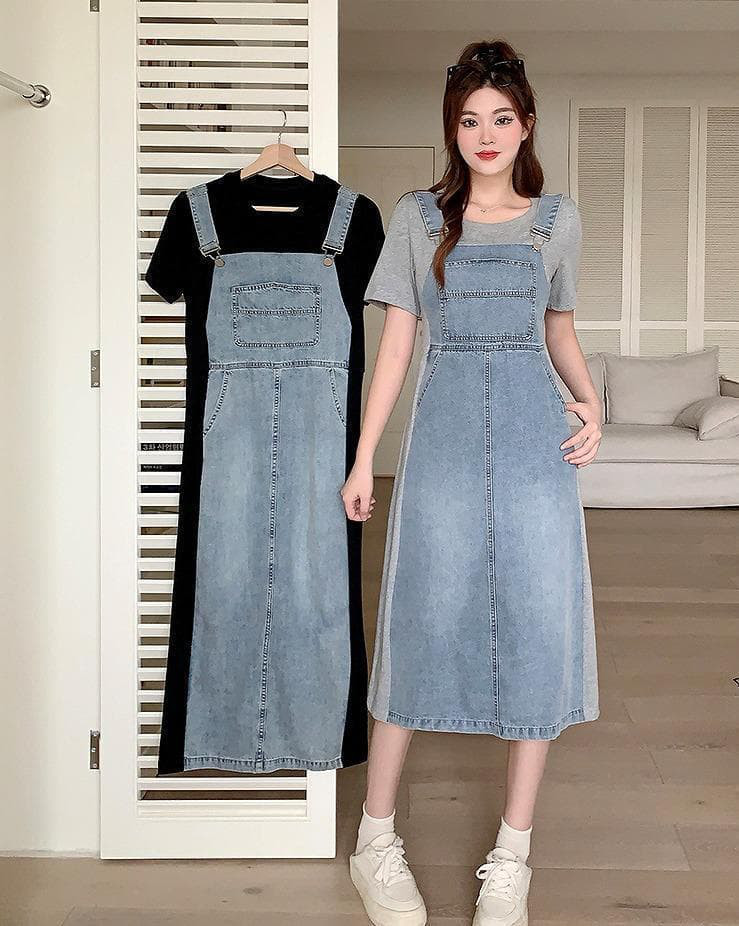 大きいサイズ レディース デニム　ワンピース　重ね着風　春夏 秋 新品 半袖 6,065円