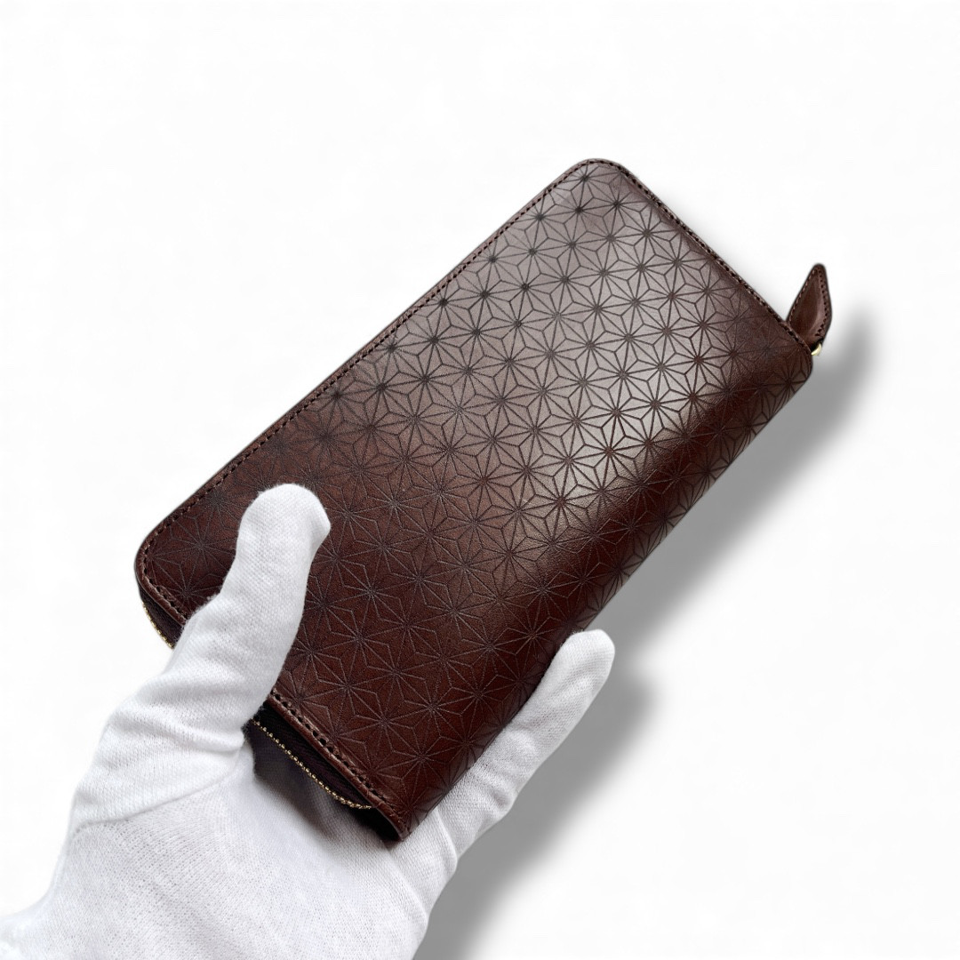 番外編Basic ラウンドファスナーロングウォレット　ブッテーロ麻の葉紋様× ブライドル レザー
