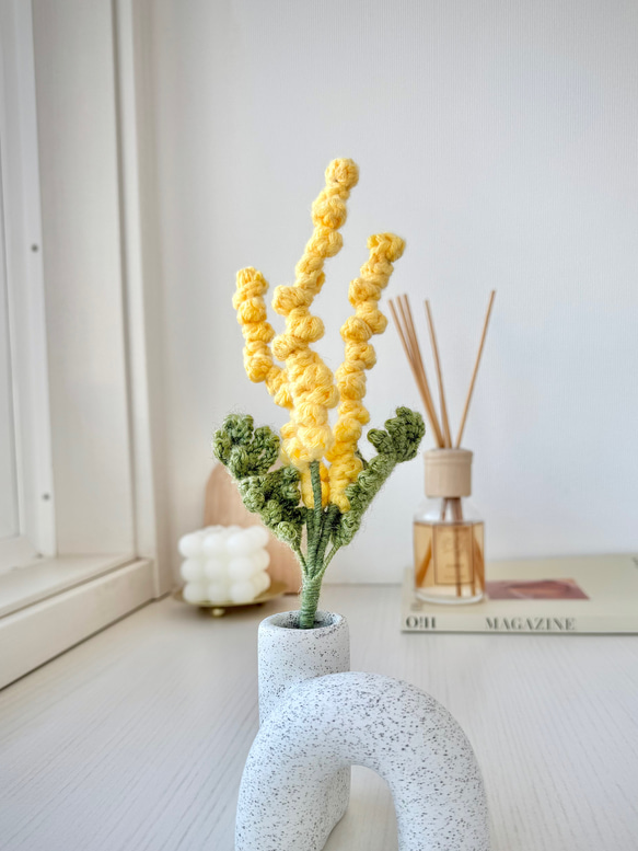 かぎ針編みのミモザ』編み物 枯れない花 毛糸 ニット プレゼント