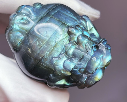 ☆天然石☆高品質ラブラドライト♡龍亀（ロングイ） ルース置物♡お守