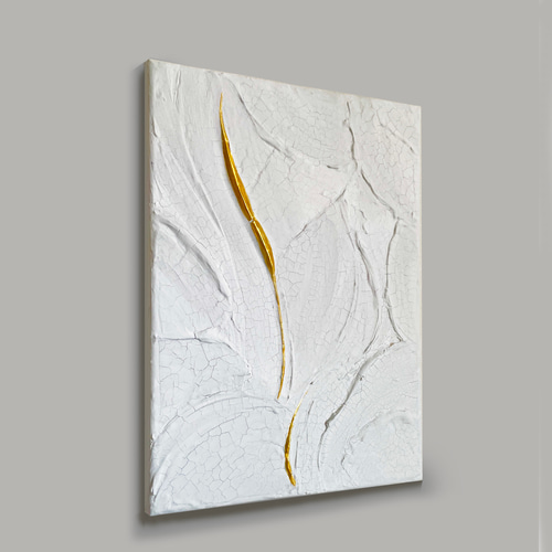 HAKU｜光を纏う金と白のテクスチャーアート｜F4｜絵画 抽象画 アート