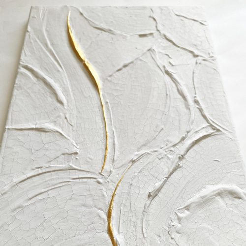 HAKU｜光を纏う金と白のテクスチャーアート｜F4｜絵画 抽象画 アート