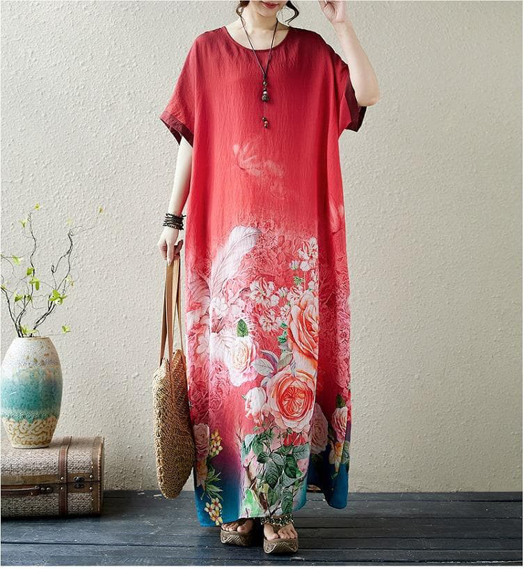 大きいサイズ レディース ロング　ワンピース　花柄　春夏 秋 新品 半袖 4,844円