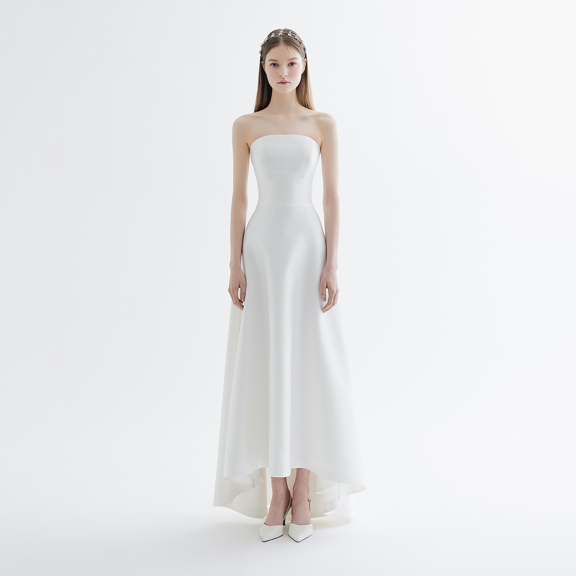 高級感 黒 白 サテン オフショルダー ウェディングドレス シンプル 韓国風 花嫁 披露宴 演奏会 前撮り HL1061