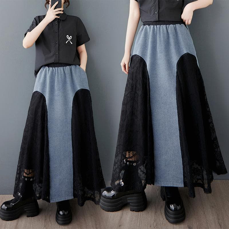大きいサイズ スカート　レース　異素材　レディース 春夏　 新品 ロング