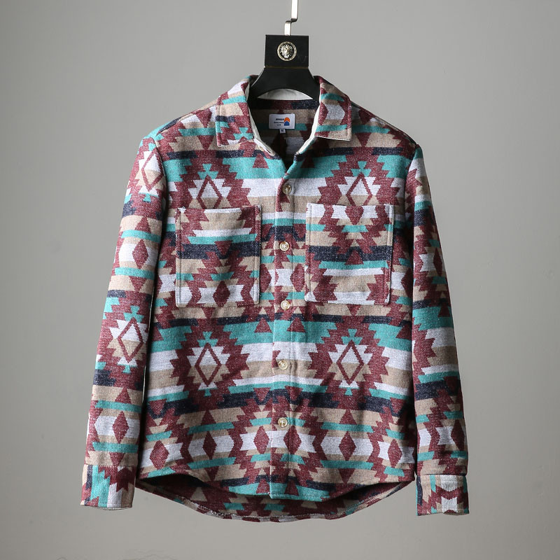 秋冬の新作日系レトロエスニックカジュアルメンズ研ぎ毛織レトロ厚手シャツジャケットラッシ