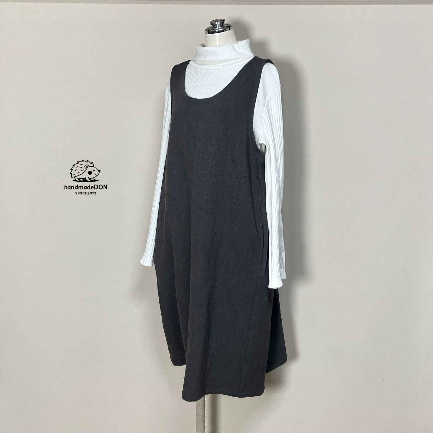 【厚手リネン・サニードライ】ワイドジャンスカ◆チャコール◆フリーサイズ（リネン100％・9番手） 9,438円