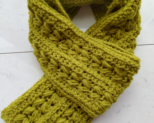 お客様の声から生まれた】マフラー アラン模様 アラン ハート グリーン