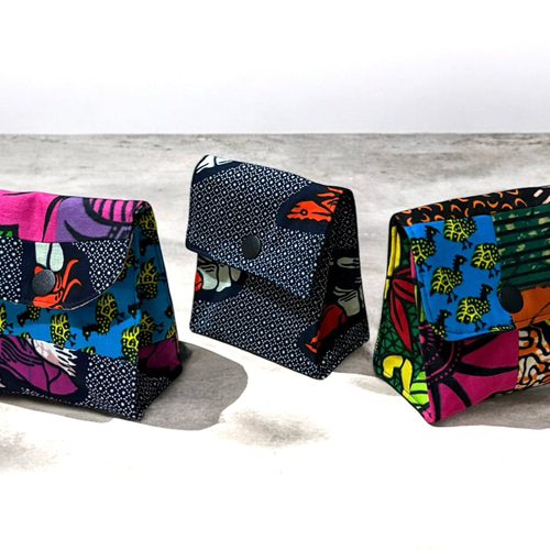 アフリカ布【選べる3柄】キルト芯入り ミニポーチ パッチワーク ポーチ