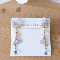 桜恋】パープル 紫 ドライフラワー かすみ草 桜 レジンピアス