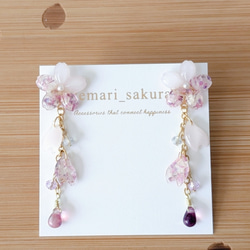 桜恋】パープル 紫 ドライフラワー かすみ草 桜 レジンピアス